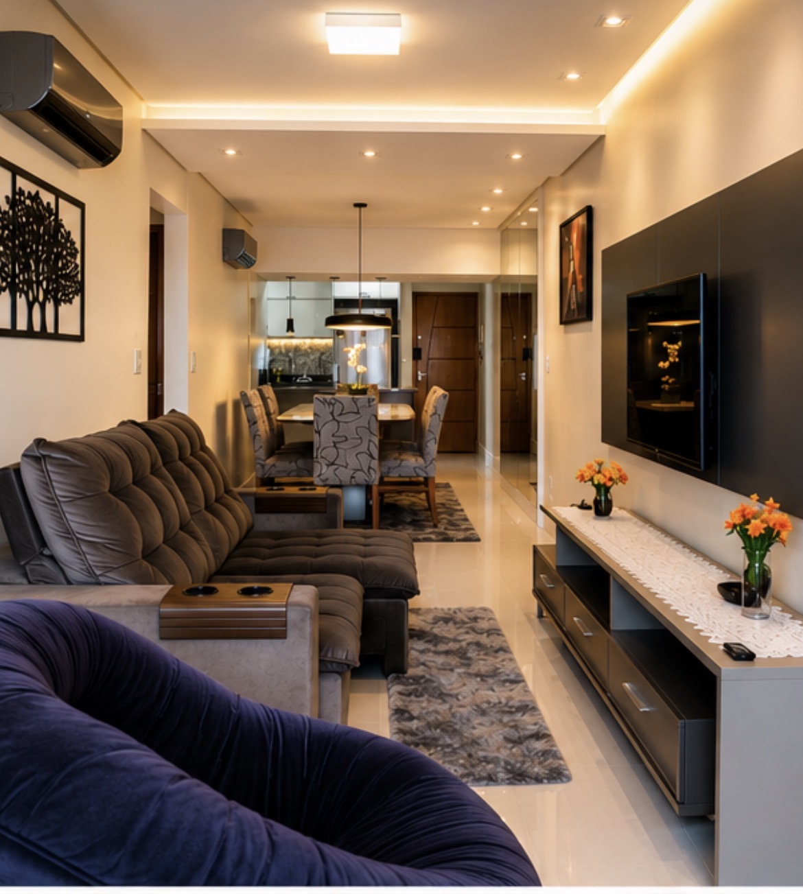 Sala do Maré com Smart TV e vista para o mar